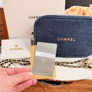 Chanel Beaute Dark Blue with Gold Adjustable Crossbody Bag + Card Slide Mirror
